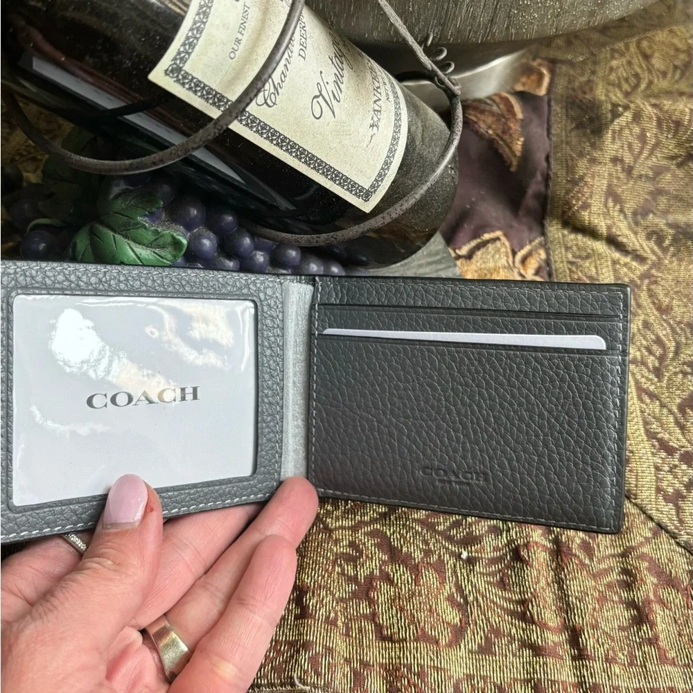 Authentic COACH pebbled leather bifold card/ID wallet